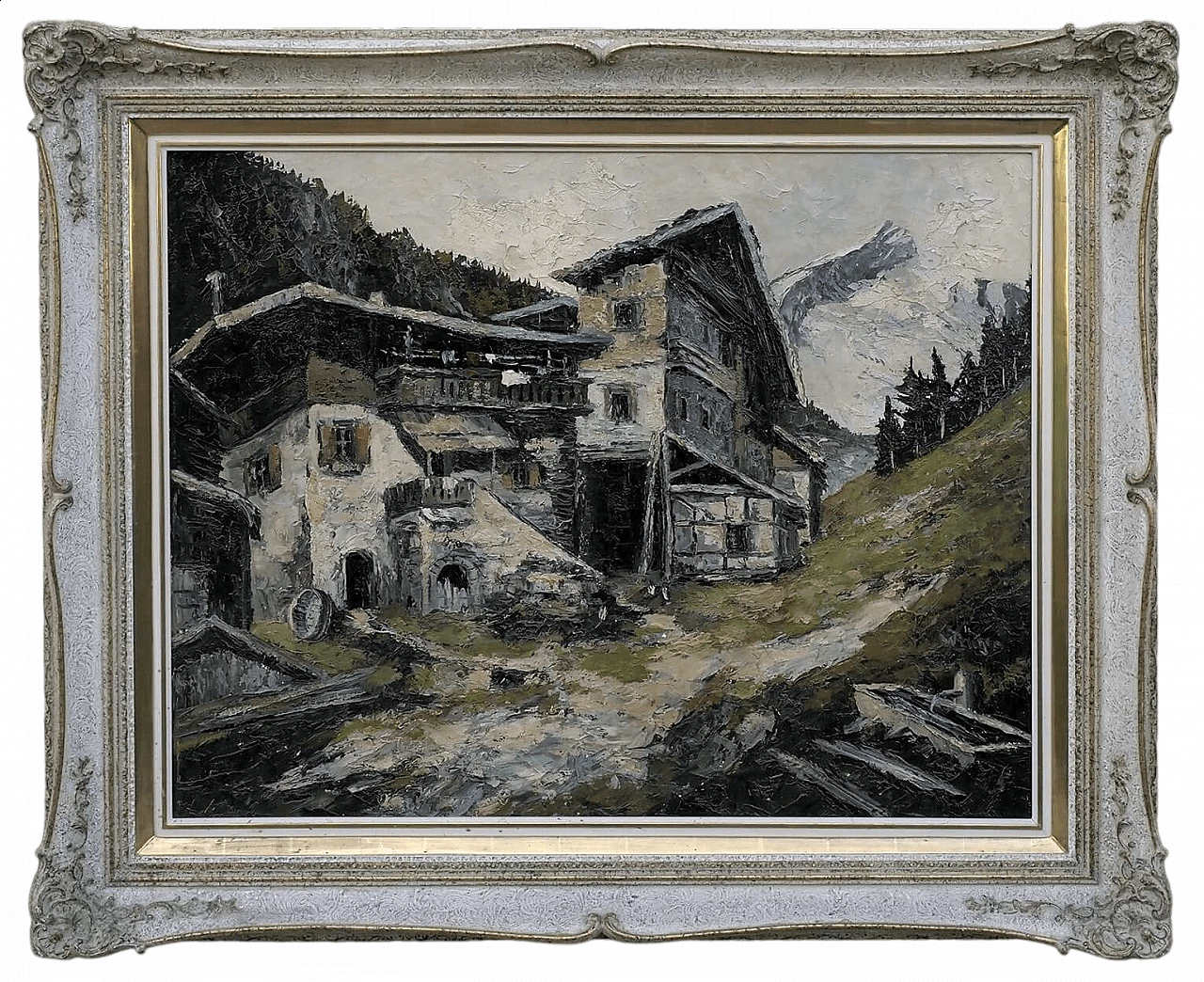 Willy Jager, paesaggio alpino con casolare, dipinto a olio su tela 11