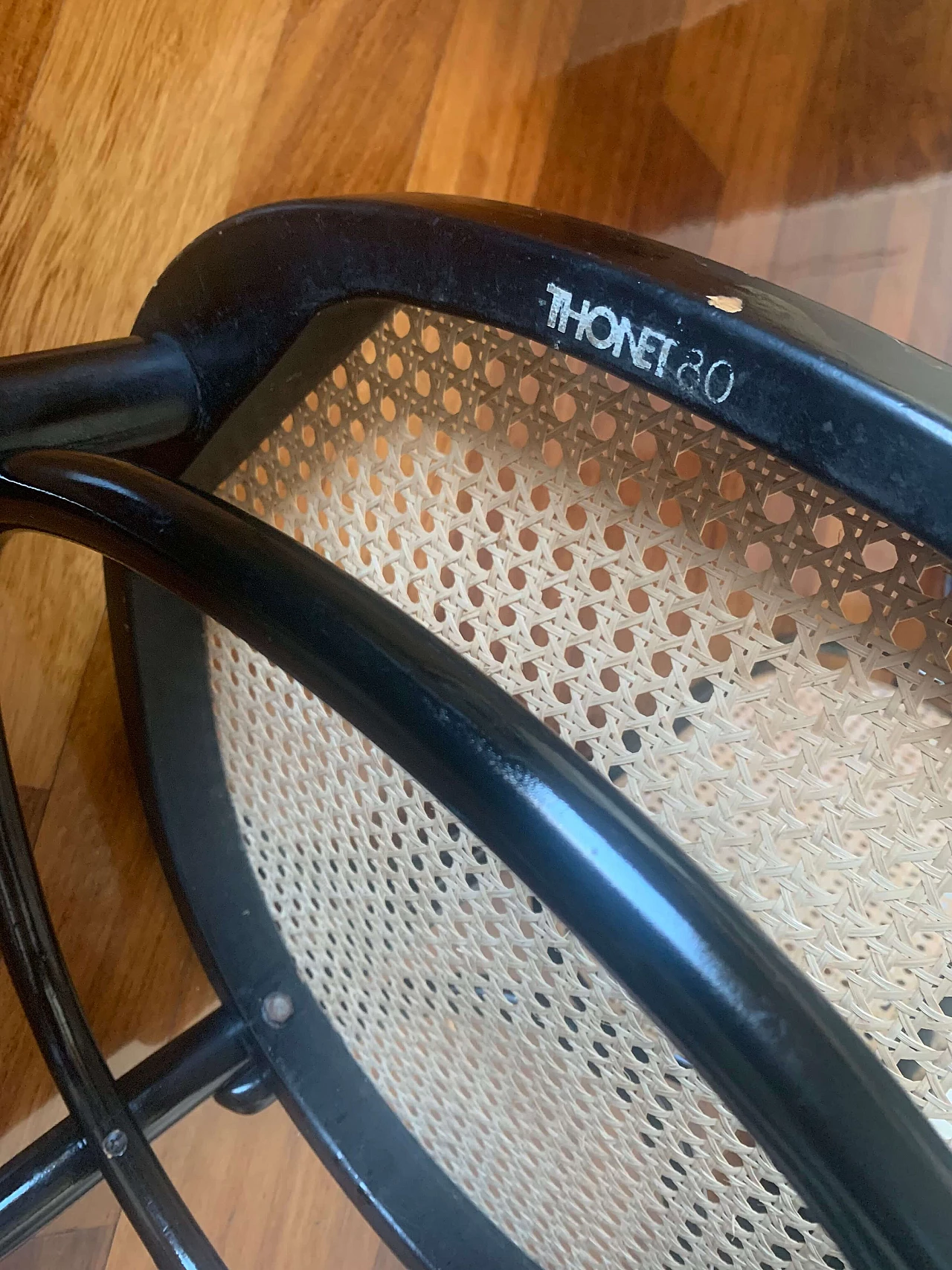 6 Sedie in faggio laccato nero e paglia di Vienna di Thonet, anni '80 10