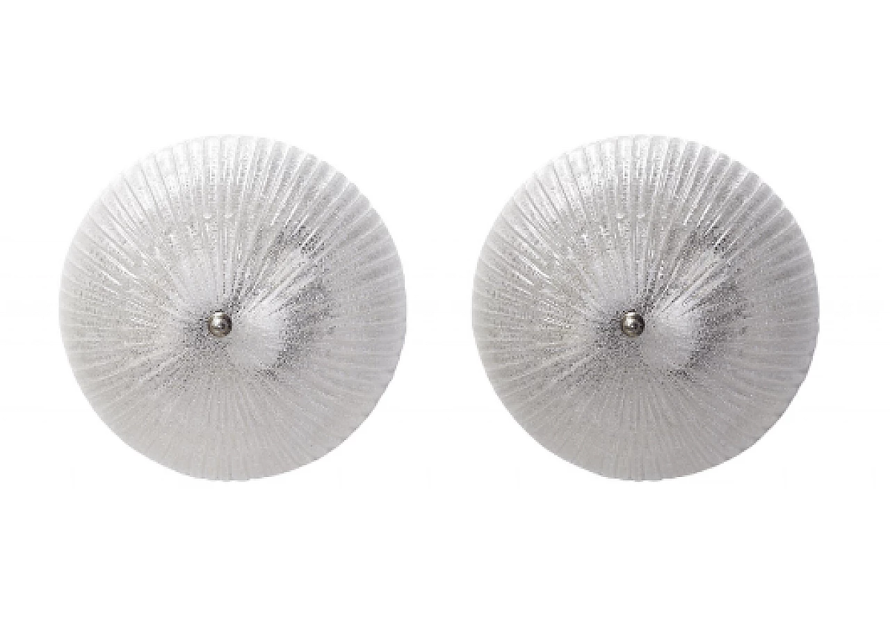 Pair of round Murano glass and metal lamps, 1970s 1
