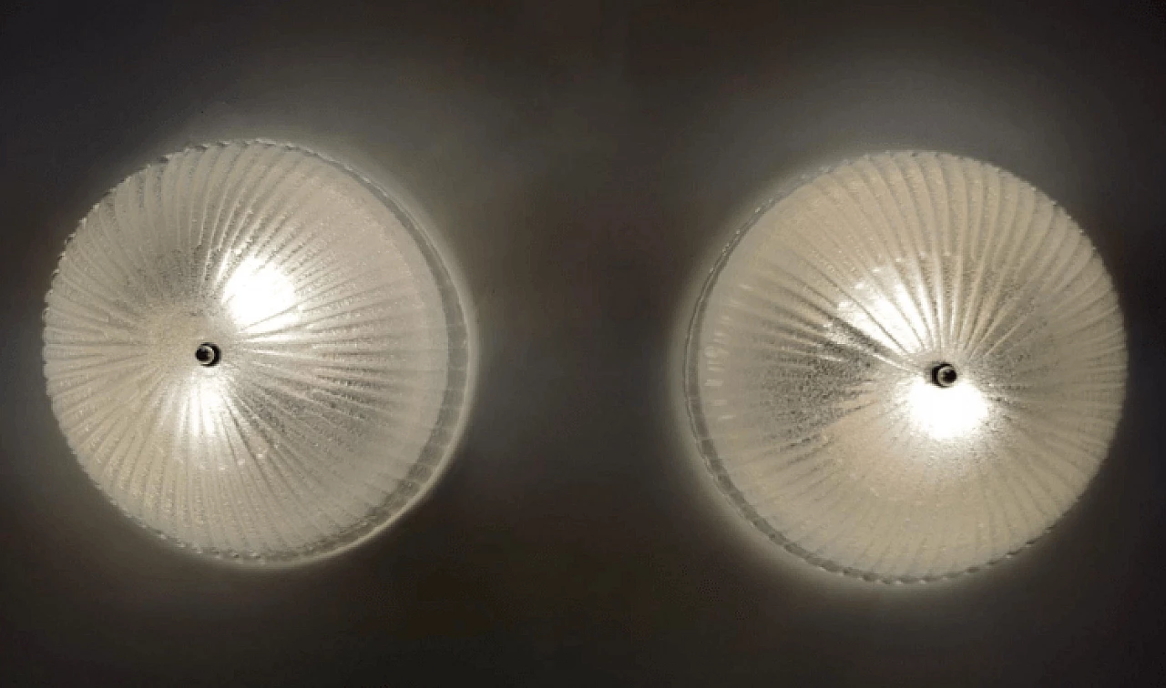 Pair of round Murano glass and metal lamps, 1970s 2