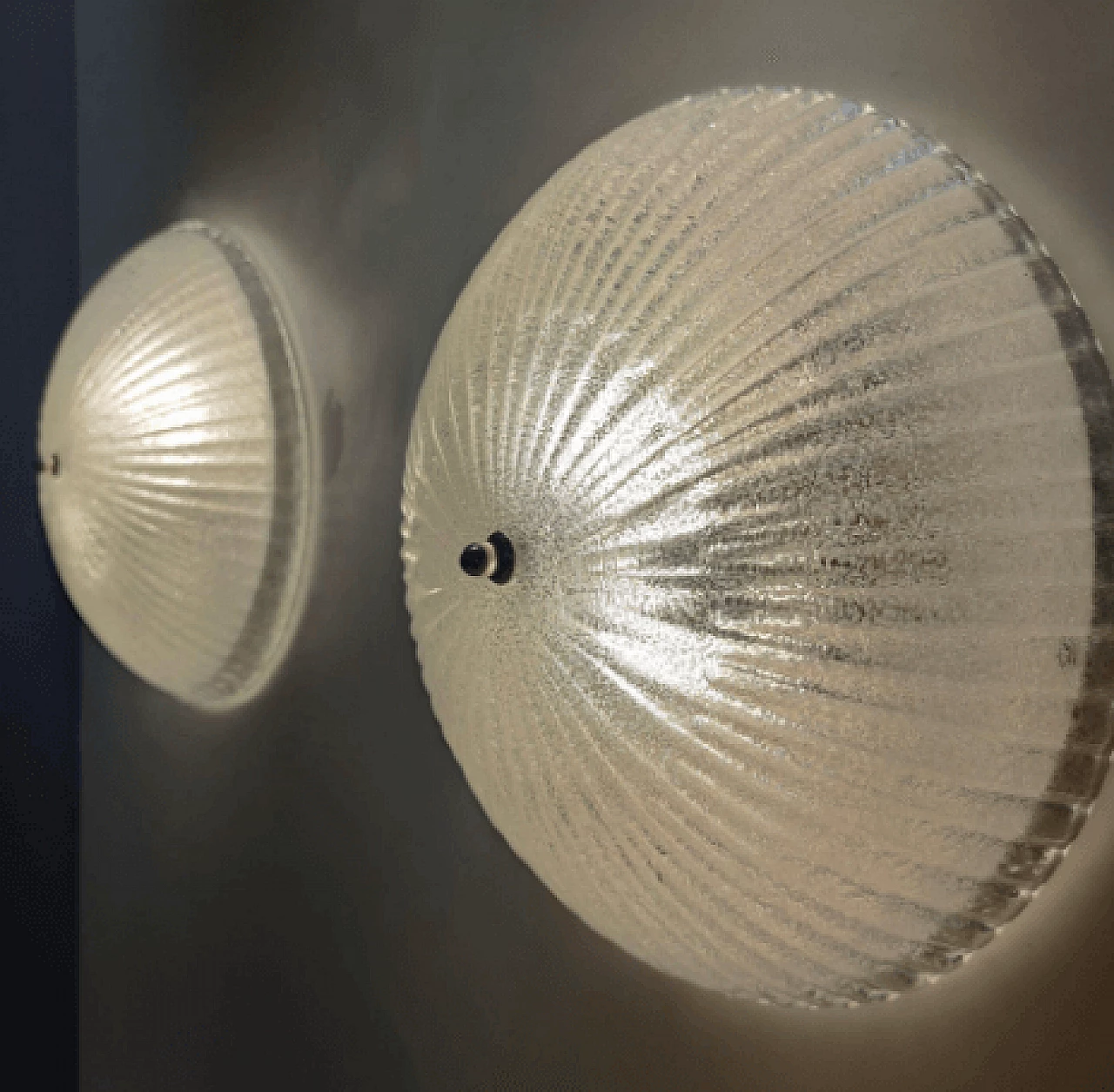 Pair of round Murano glass and metal lamps, 1970s 5