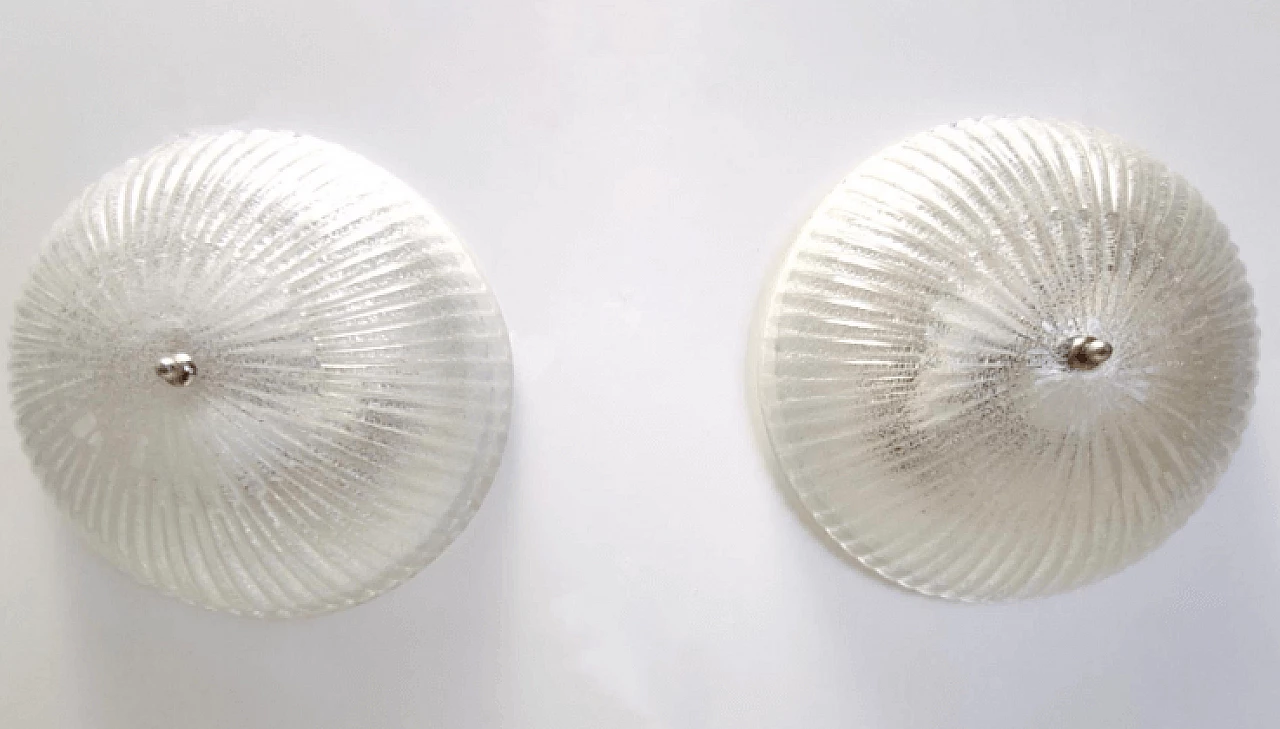 Pair of round Murano glass and metal lamps, 1970s 6