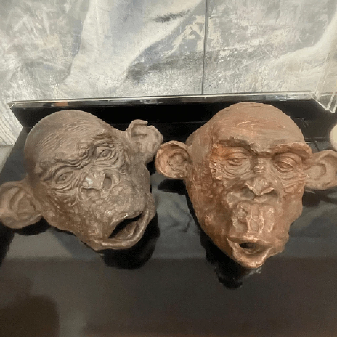 Angelo Zanella, bonobo monkey head, terracotta sculpture, 2019 2