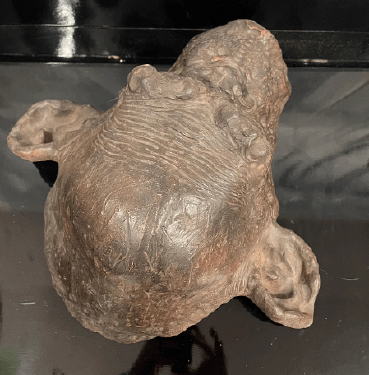 Angelo Zanella, bonobo monkey head, terracotta sculpture, 2019 11