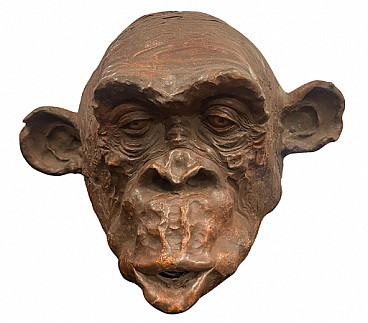Angelo Zanella, bonobo monkey head, terracotta sculpture, 2018