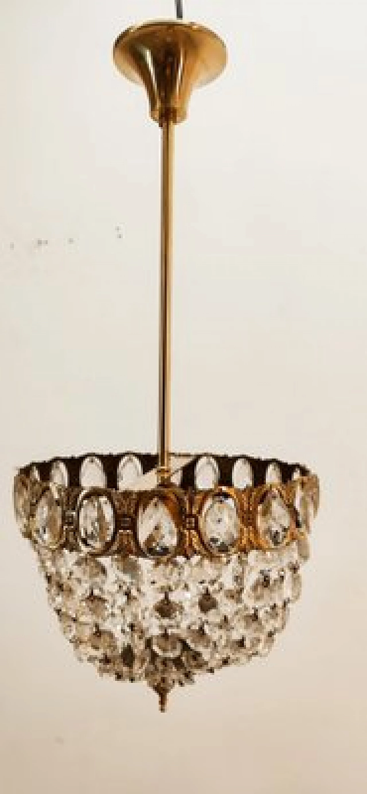 Lampada a sospensione in ottone con cristalli, anni '50 5