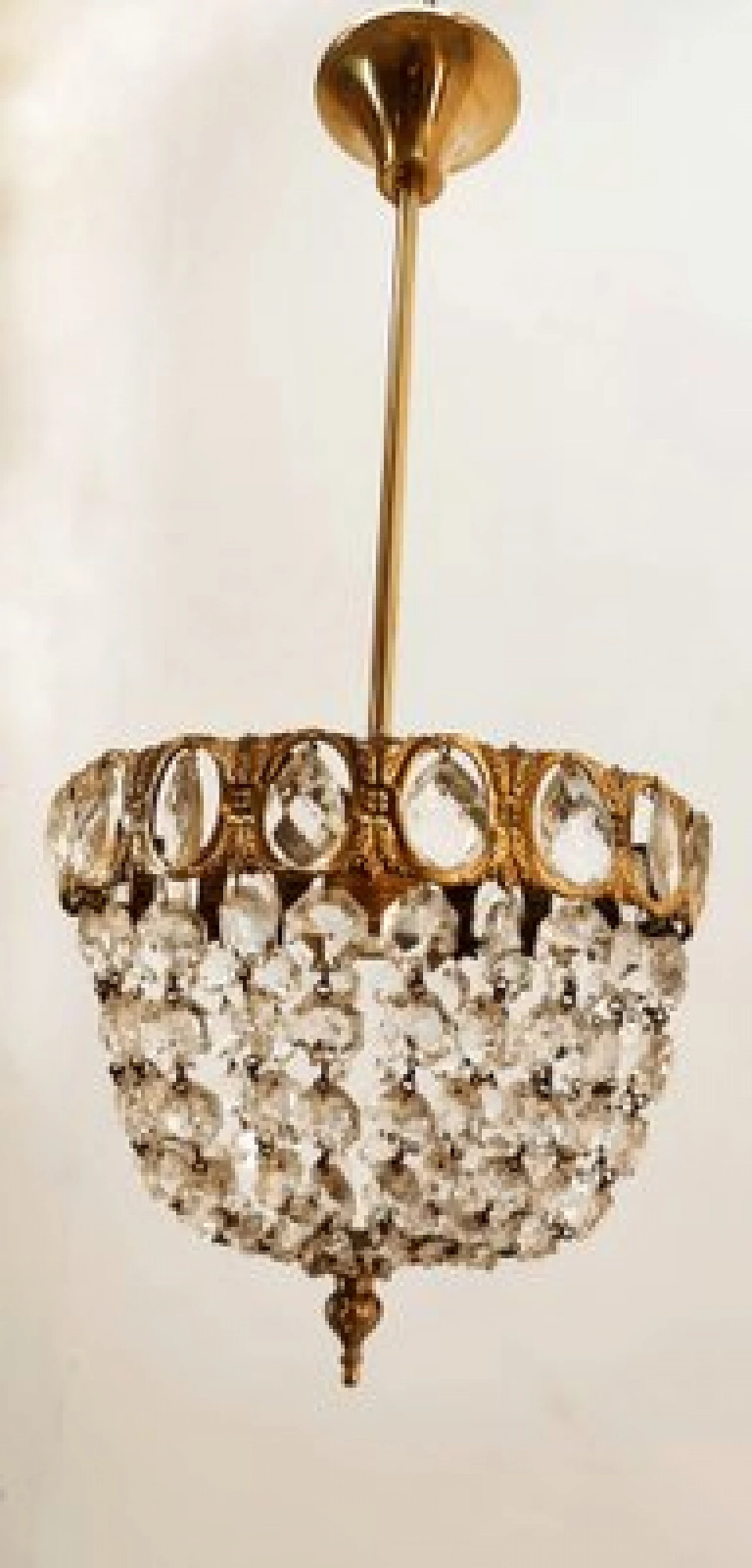 Lampada a sospensione in ottone con cristalli, anni '50 6
