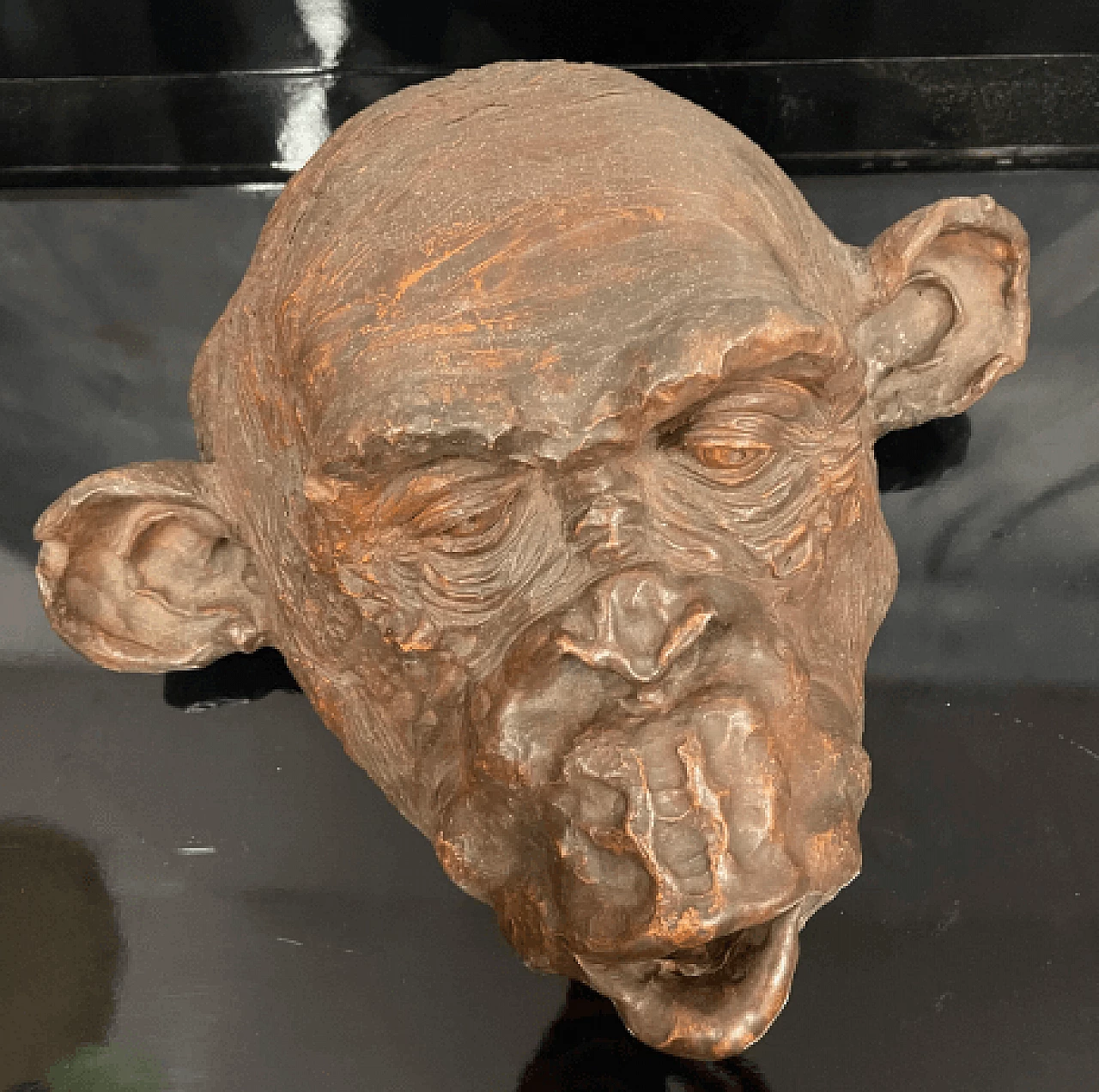 Angelo Zanella, bonobo monkey head, terracotta sculpture, 2018 5