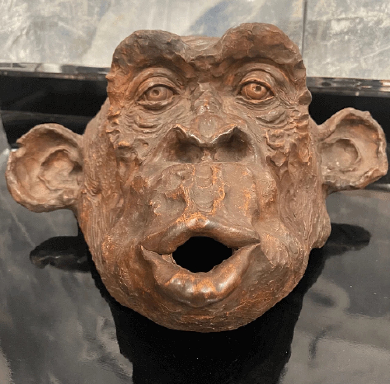 Angelo Zanella, bonobo monkey head, terracotta sculpture, 2018 6