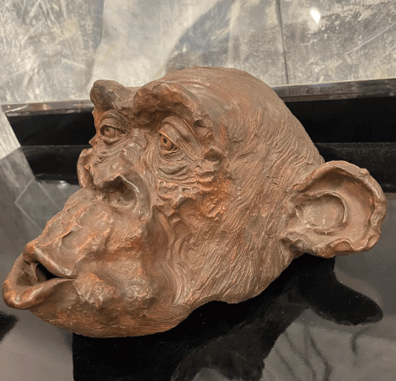 Angelo Zanella, bonobo monkey head, terracotta sculpture, 2018 7