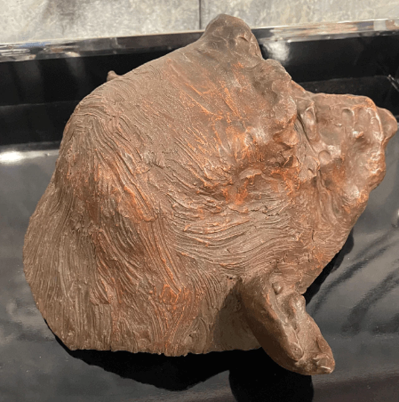 Angelo Zanella, bonobo monkey head, terracotta sculpture, 2018 8