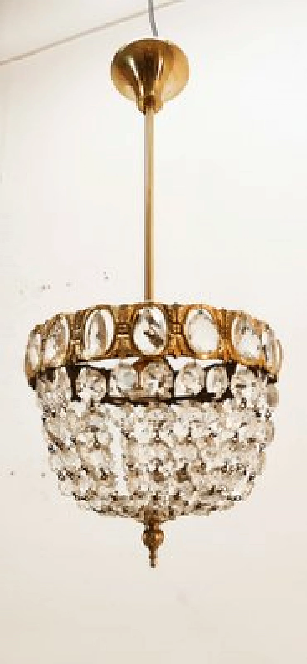 Lampada a sospensione in ottone con cristalli, anni '50 15