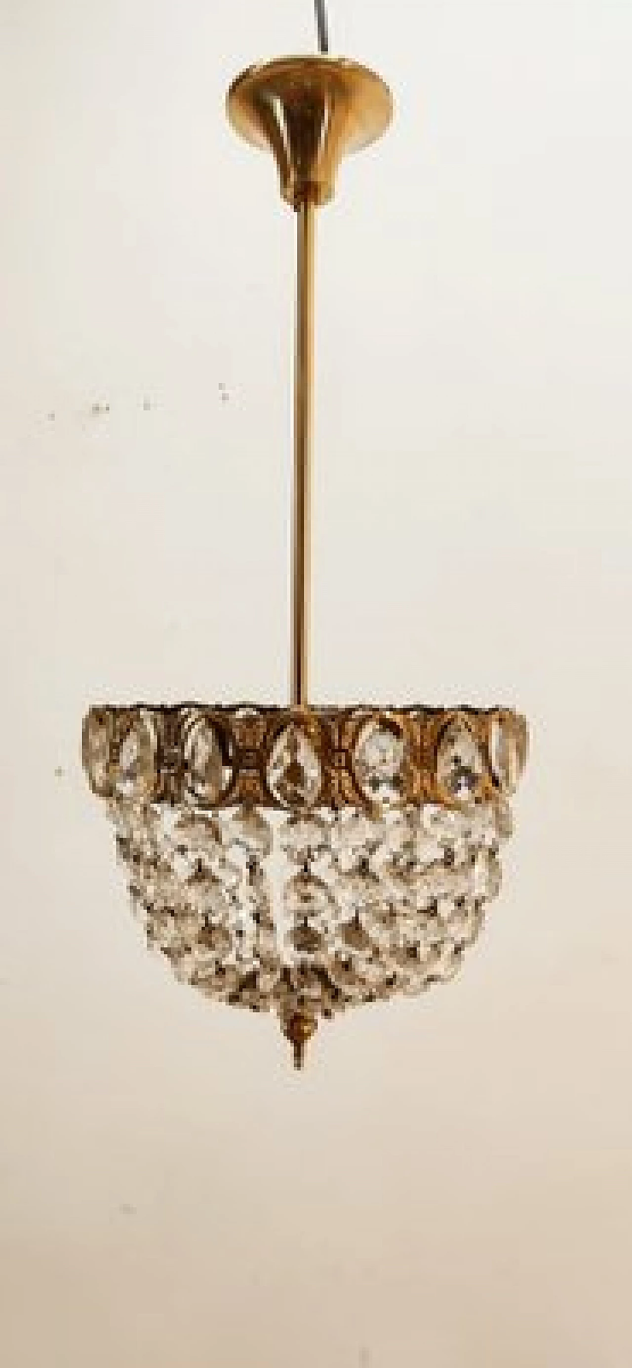 Lampada a sospensione in ottone con cristalli, anni '50 16