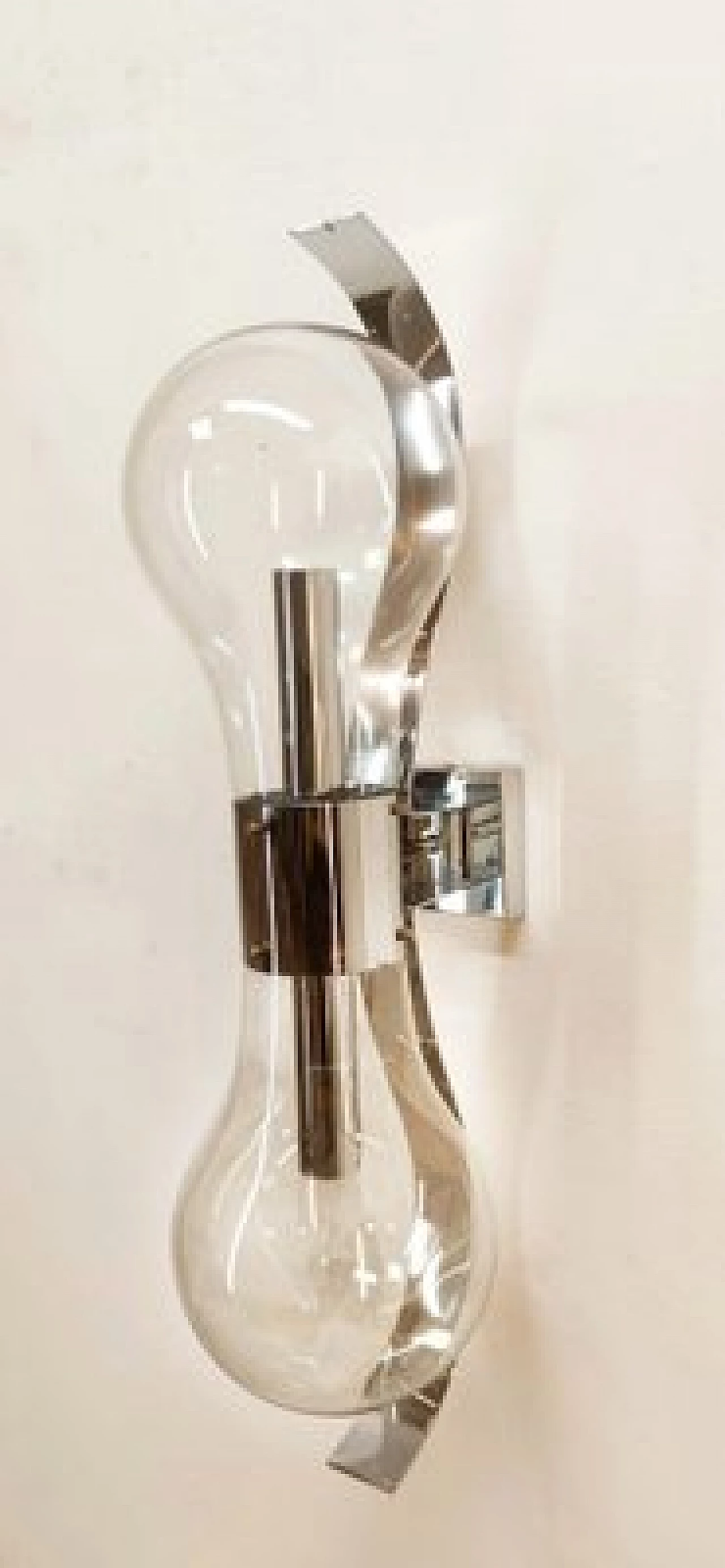 Space Age double light chromed metal wall sconce, 1970s 3