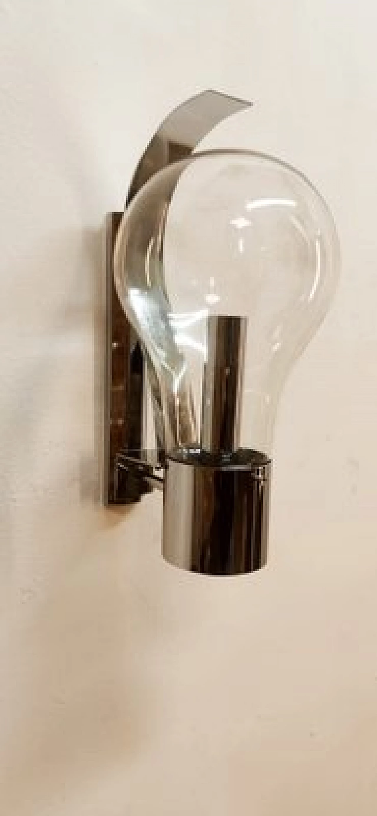 Space Age chromed metal and glass wall light, 1970s 1