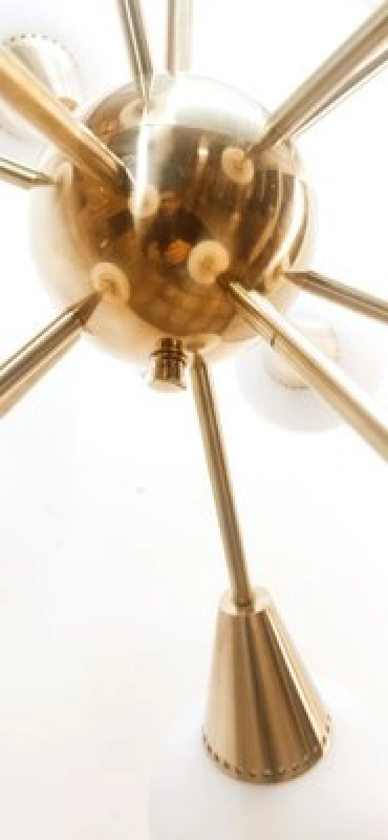Lampadario Sputnik a dodici luci in ottone e vetro, anni '70 3