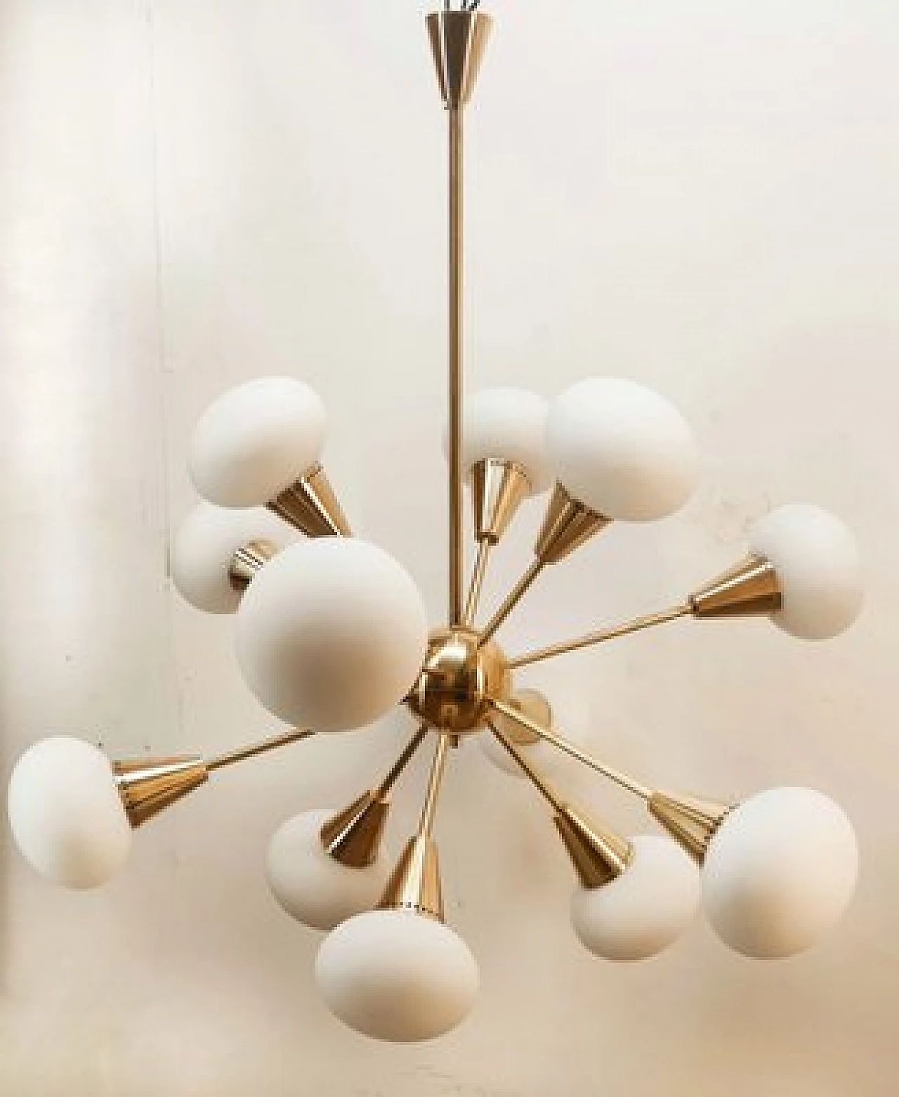 Sputnik twelve-light brass and glass chandelier, 1960s 7