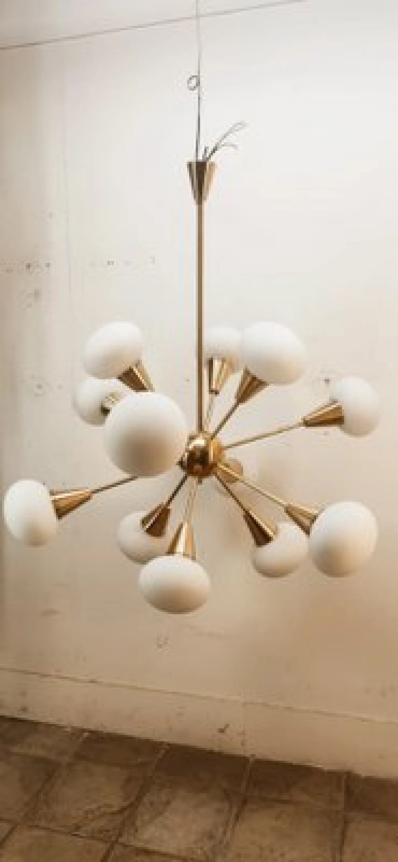 Sputnik twelve-light brass and glass chandelier, 1960s 8