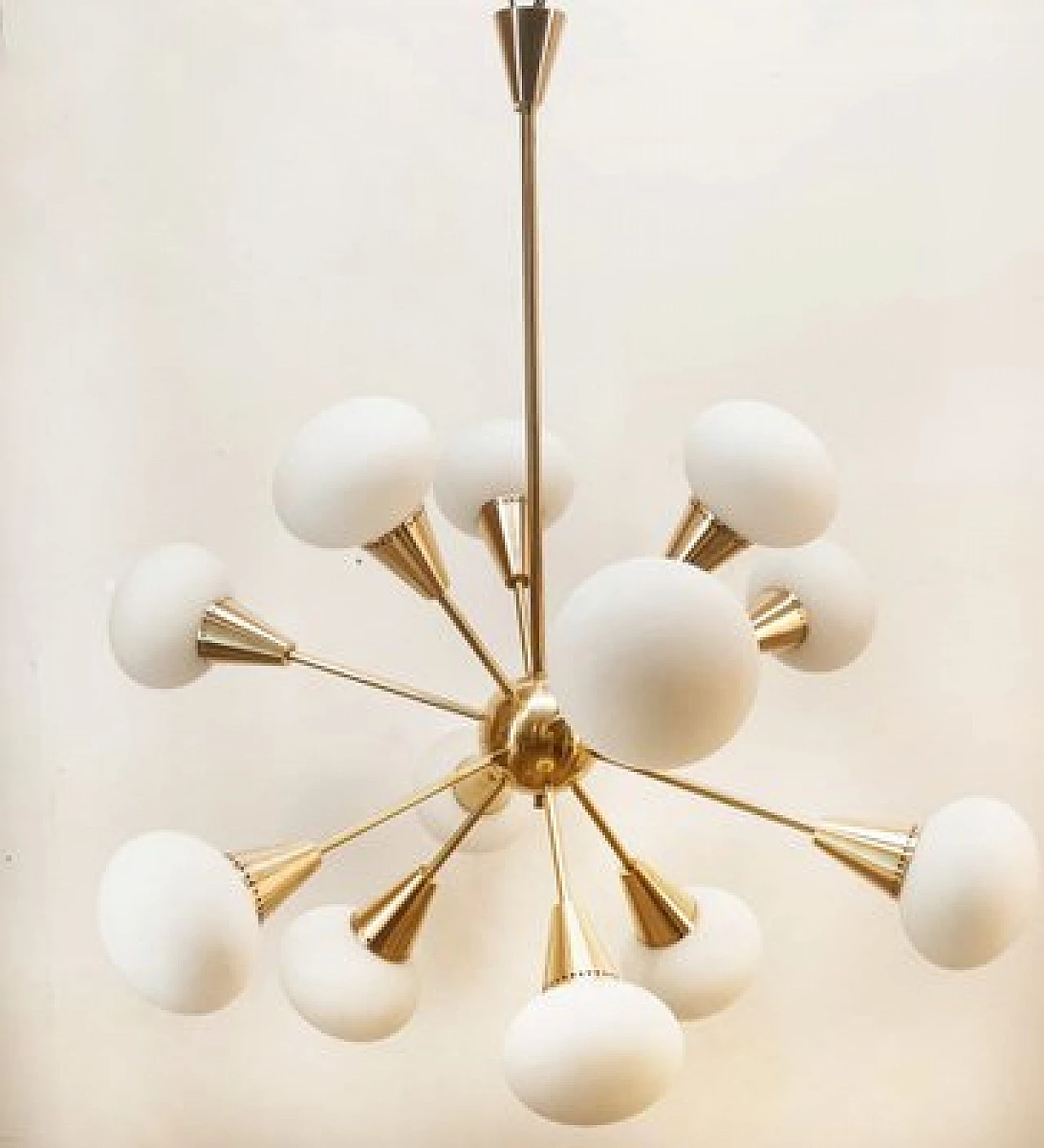 Sputnik twelve-light brass and glass chandelier, 1960s 10