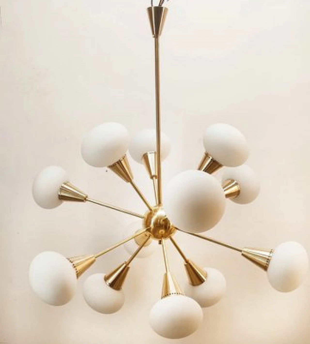 Sputnik twelve-light brass and glass chandelier, 1960s 12