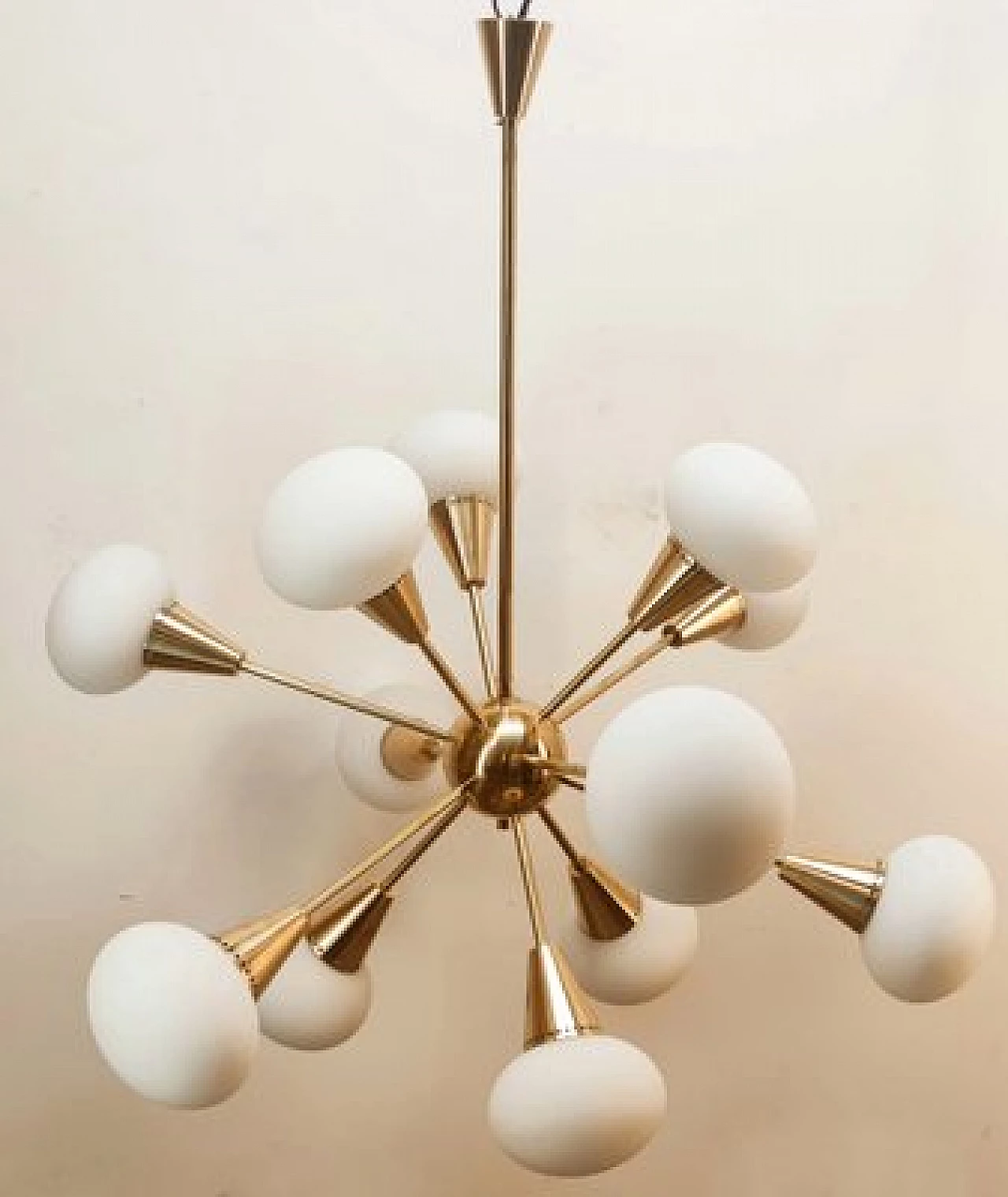 Sputnik twelve-light brass and glass chandelier, 1960s 14