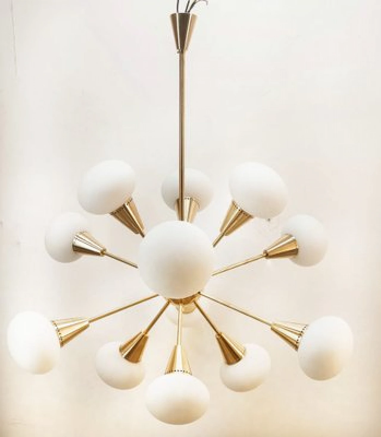 Sputnik twelve-light brass and glass chandelier, 1960s 15