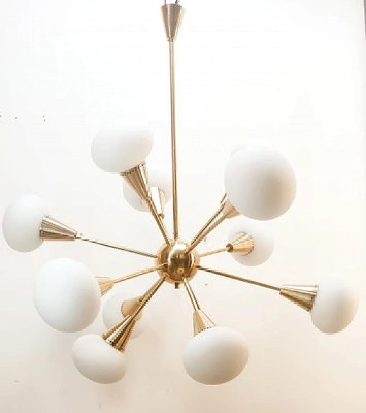 Sputnik twelve-light brass and glass chandelier, 1960s 16