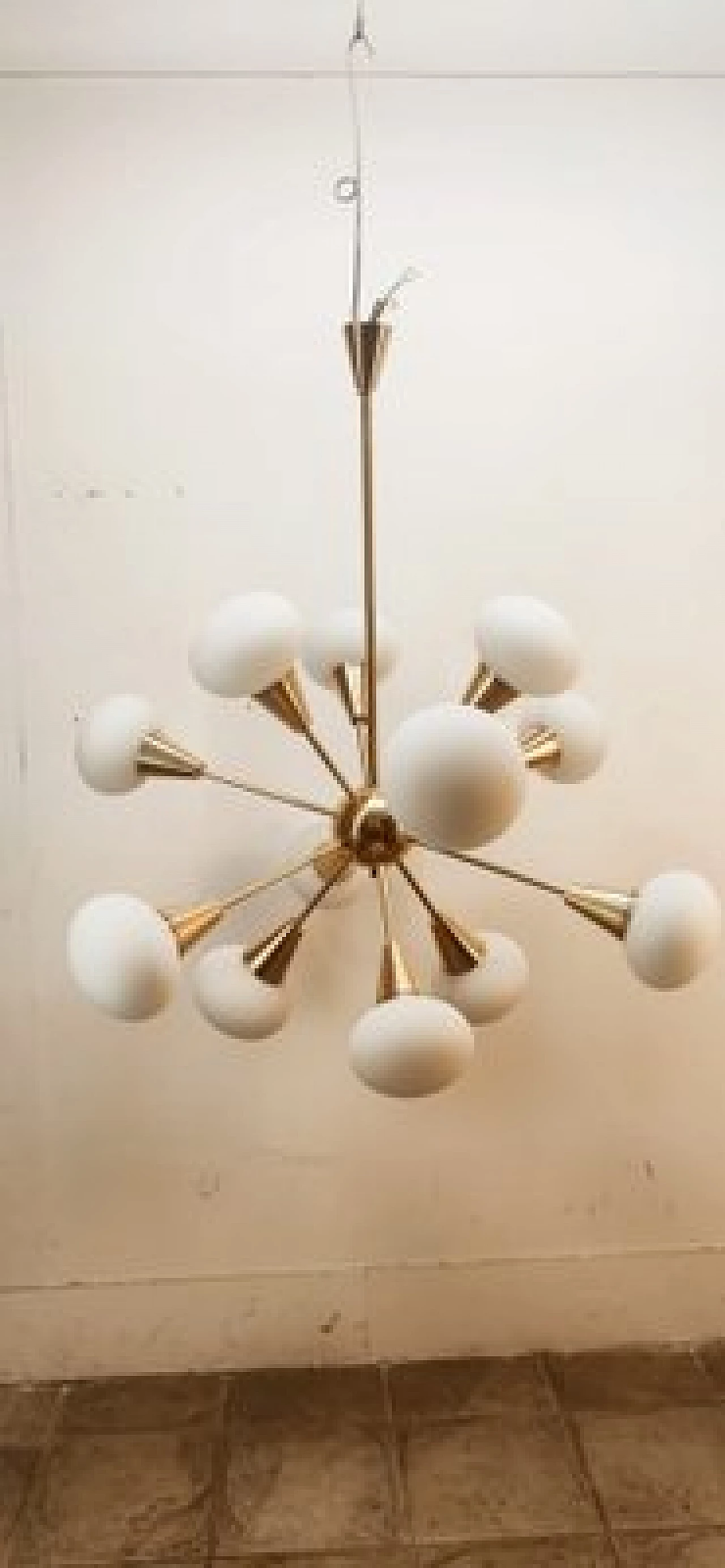 Sputnik twelve-light brass and glass chandelier, 1960s 17
