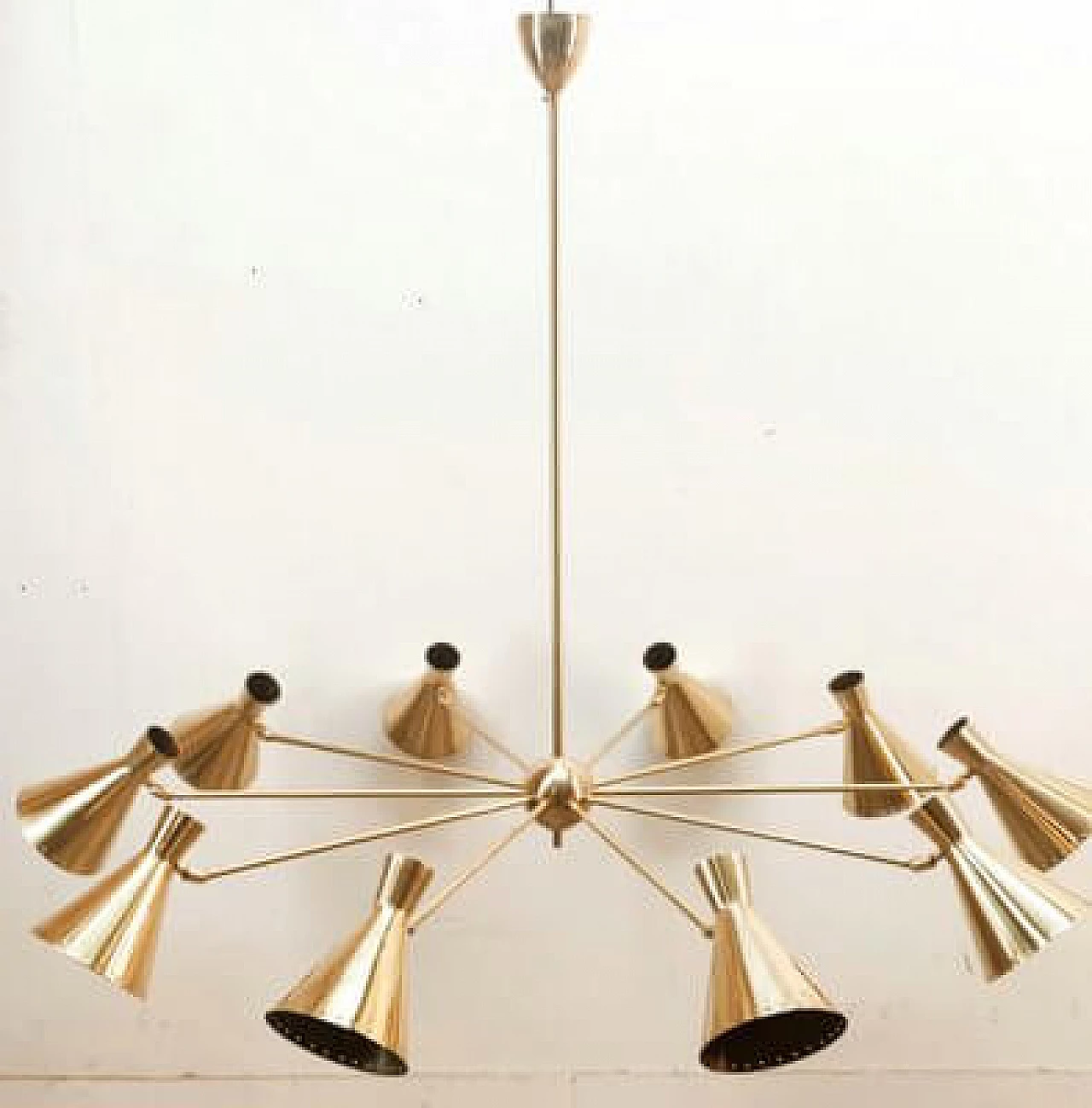 Lampadario Sputnik a dieci luci in ottone con cupole regolabili, anni '60 1