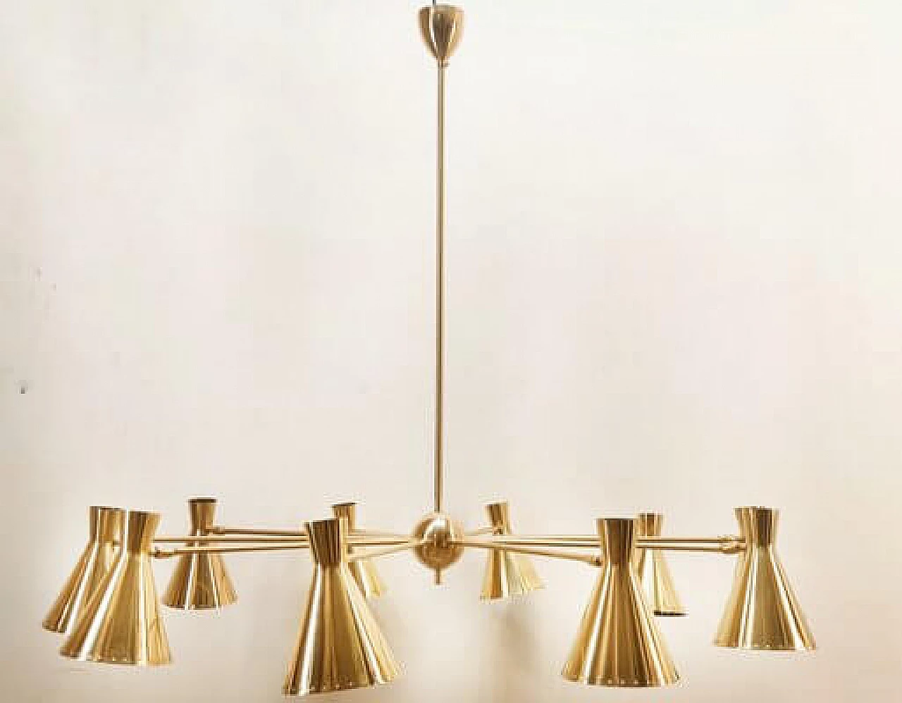 Ten-light brass Sputnik chandelier with adjustable domes, 1960s 2