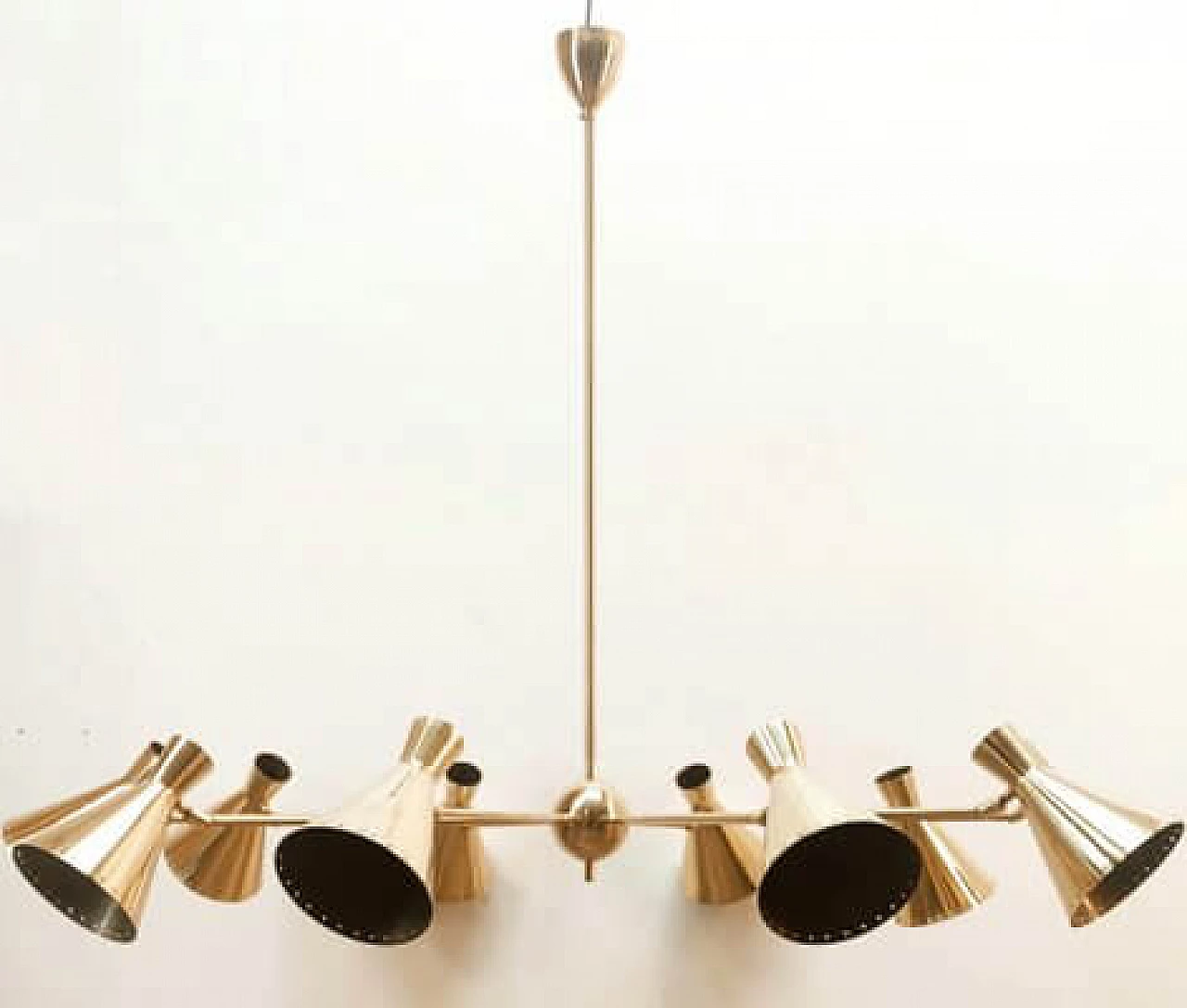 Ten-light brass Sputnik chandelier with adjustable domes, 1960s 4