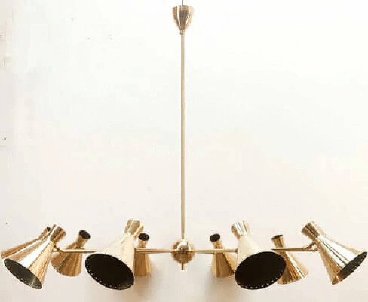 Ten-light brass Sputnik chandelier with adjustable domes, 1960s 6