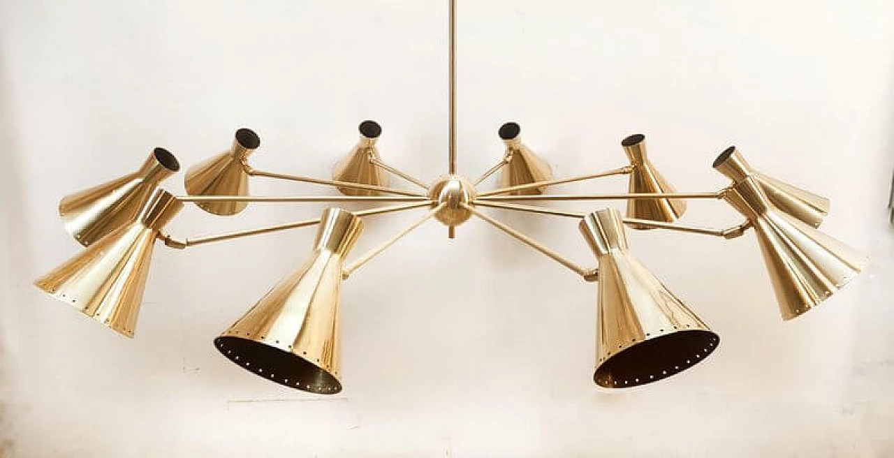 Ten-light brass Sputnik chandelier with adjustable domes, 1960s 8