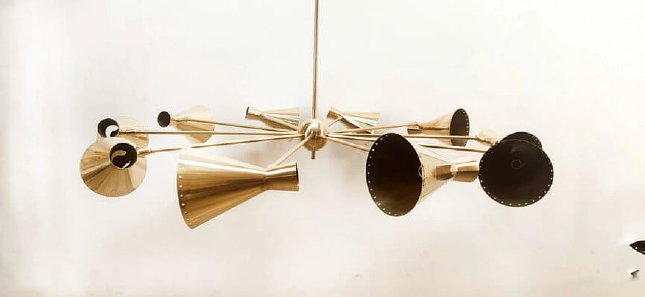 Ten-light brass Sputnik chandelier with adjustable domes, 1960s 9