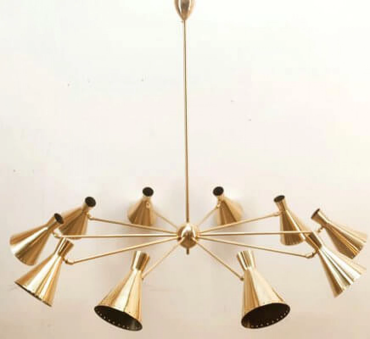 Lampadario Sputnik a dieci luci in ottone con cupole regolabili, anni '60 11