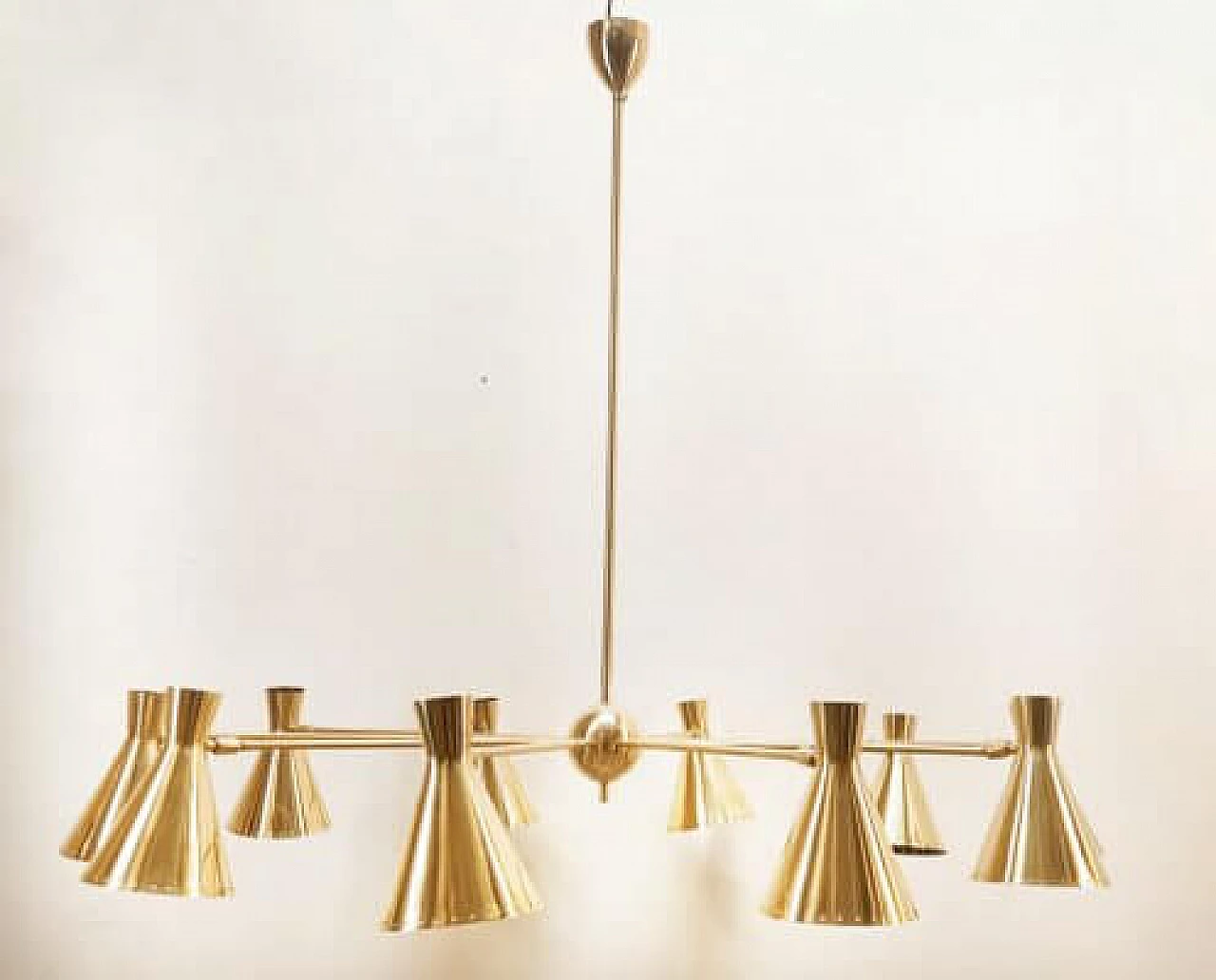 Ten-light brass Sputnik chandelier with adjustable domes, 1960s 12