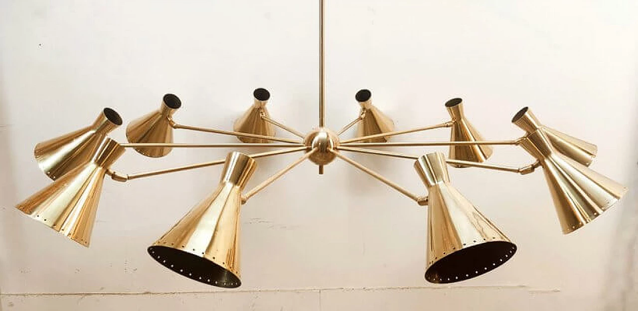 Ten-light brass Sputnik chandelier with adjustable domes, 1960s 15
