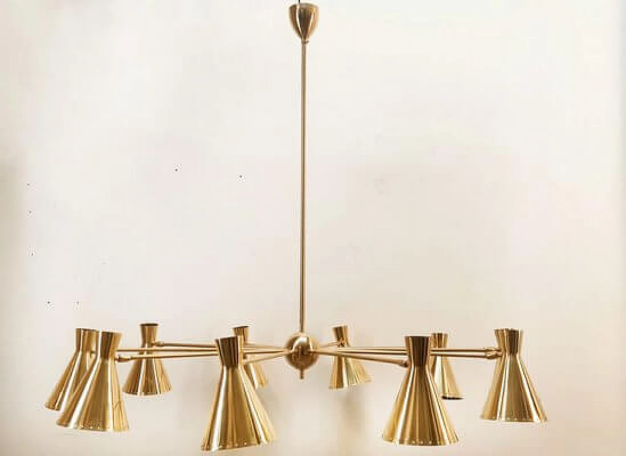 Ten-light brass Sputnik chandelier with adjustable domes, 1960s 16
