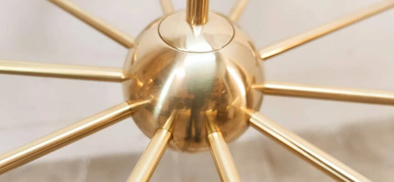 Lampadario Sputnik a dieci luci in ottone con cupole regolabili, anni '60 17