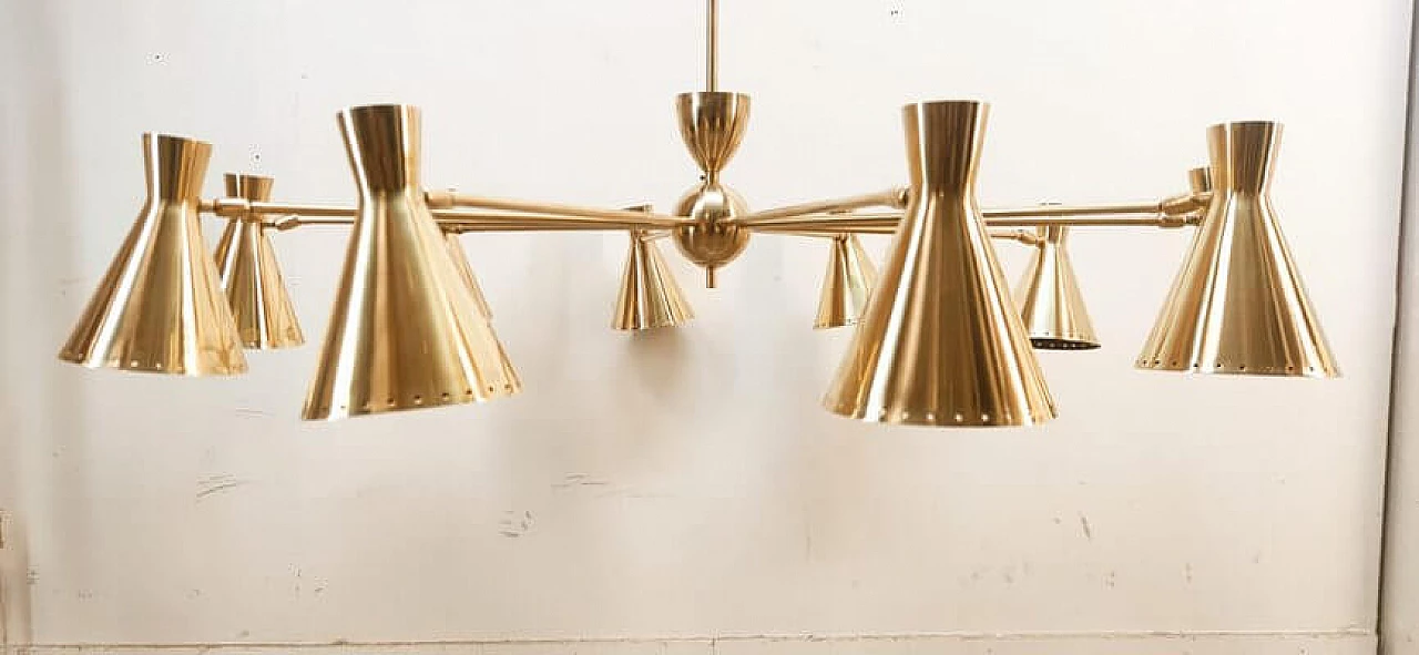 Ten-light brass Sputnik chandelier with adjustable domes, 1960s 18