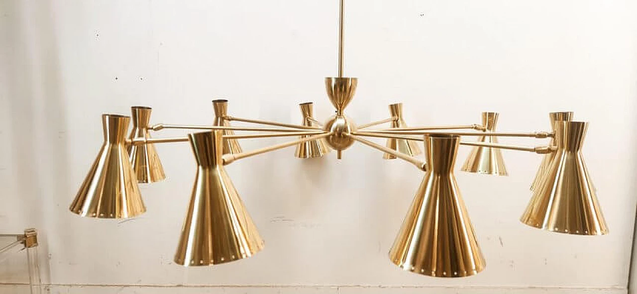 Ten-light brass Sputnik chandelier with adjustable domes, 1960s 19
