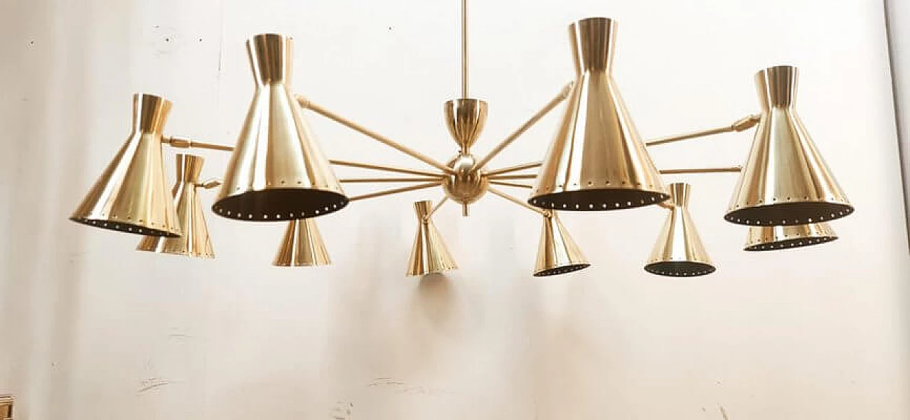 Ten-light brass Sputnik chandelier with adjustable domes, 1960s 20