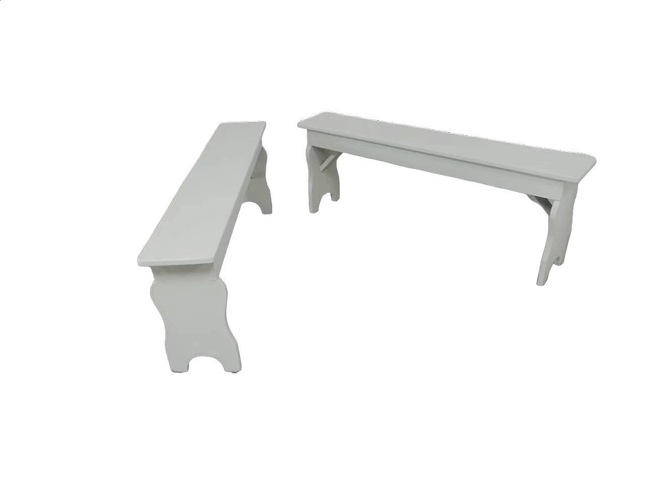 Coppia di panchine da asilo in abete, anni '70 10