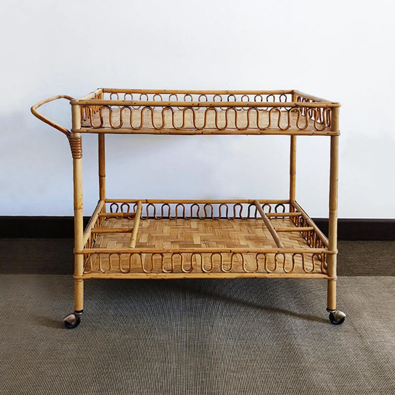 Bamboo and rattan bar cart by Franco Albini, 1960s 2