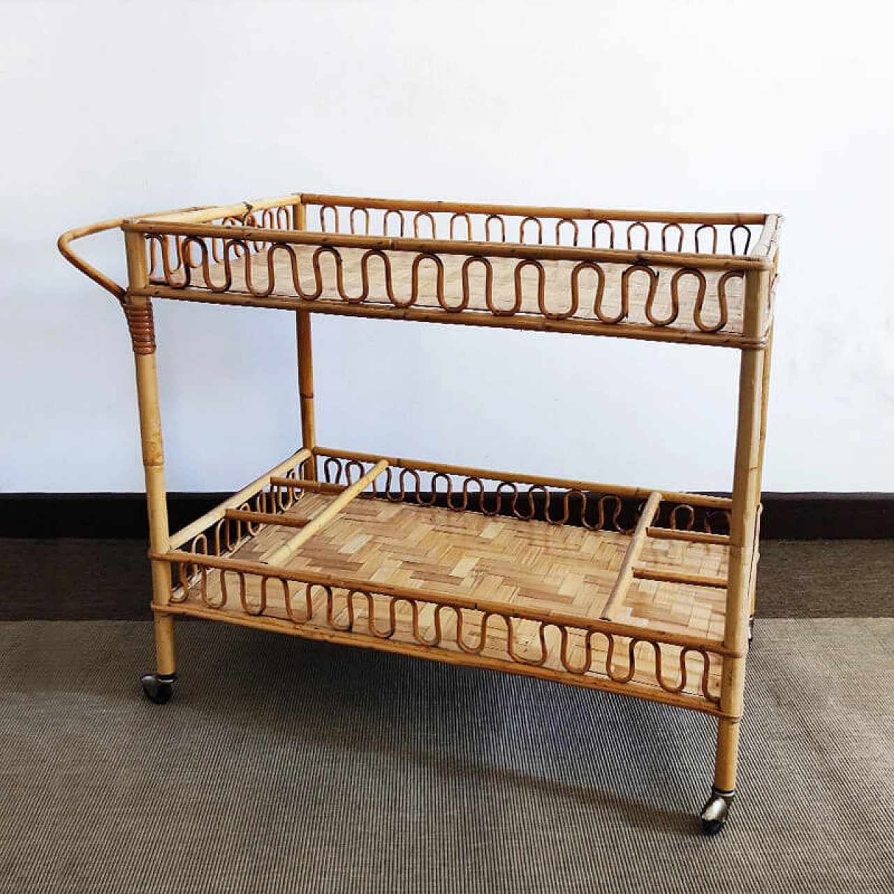 Bamboo and rattan bar cart by Franco Albini, 1960s 3