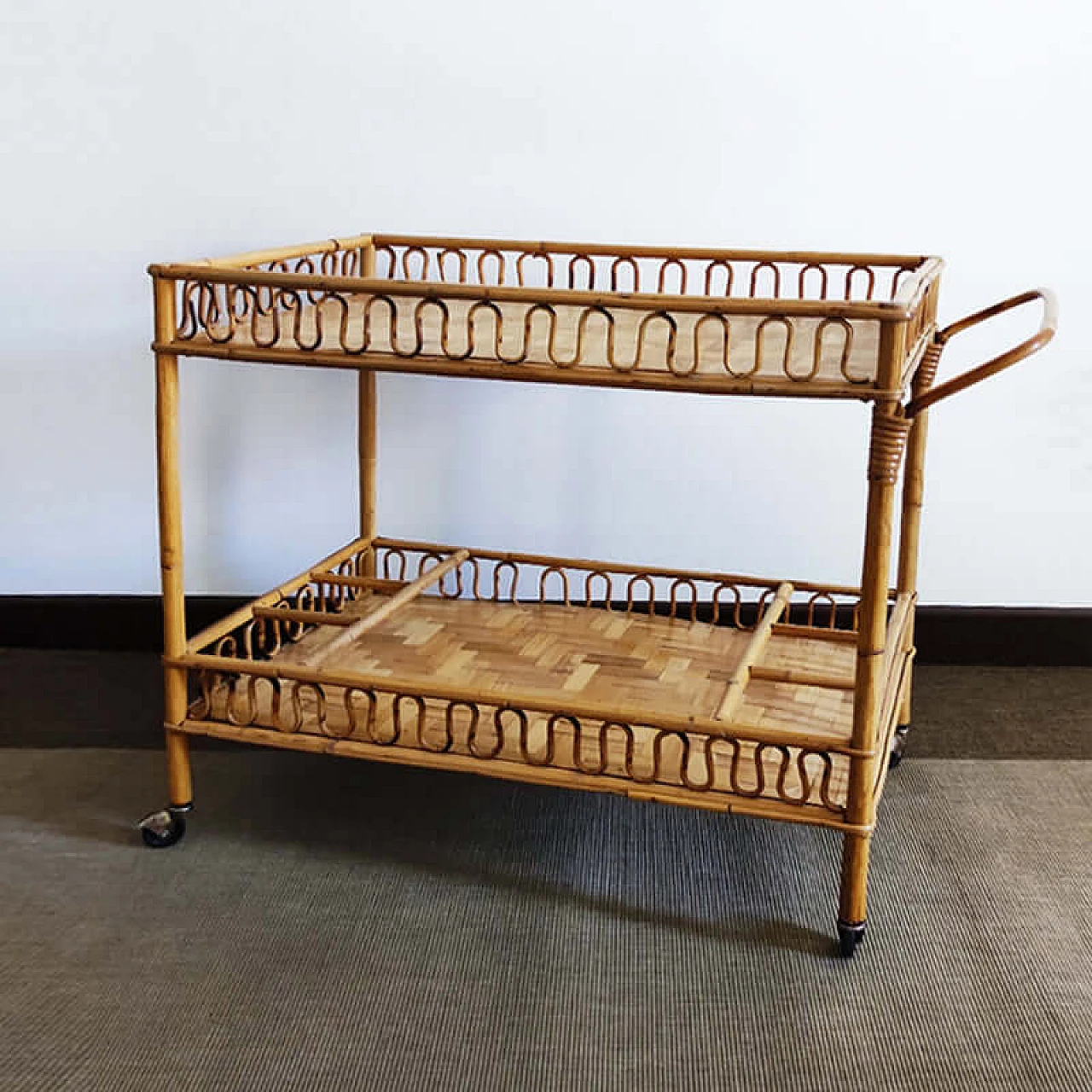 Bamboo and rattan bar cart by Franco Albini, 1960s 4