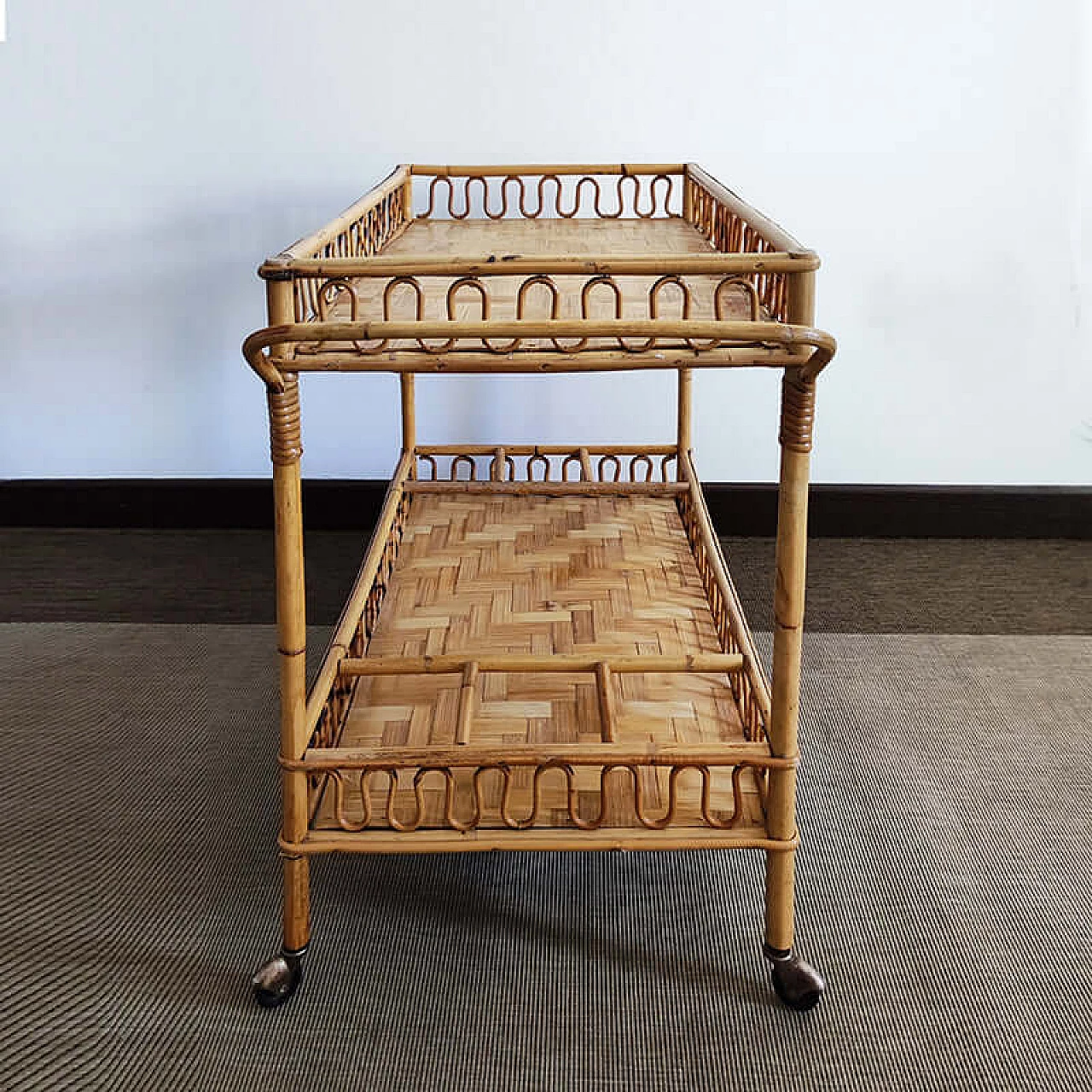 Bamboo and rattan bar cart by Franco Albini, 1960s 5