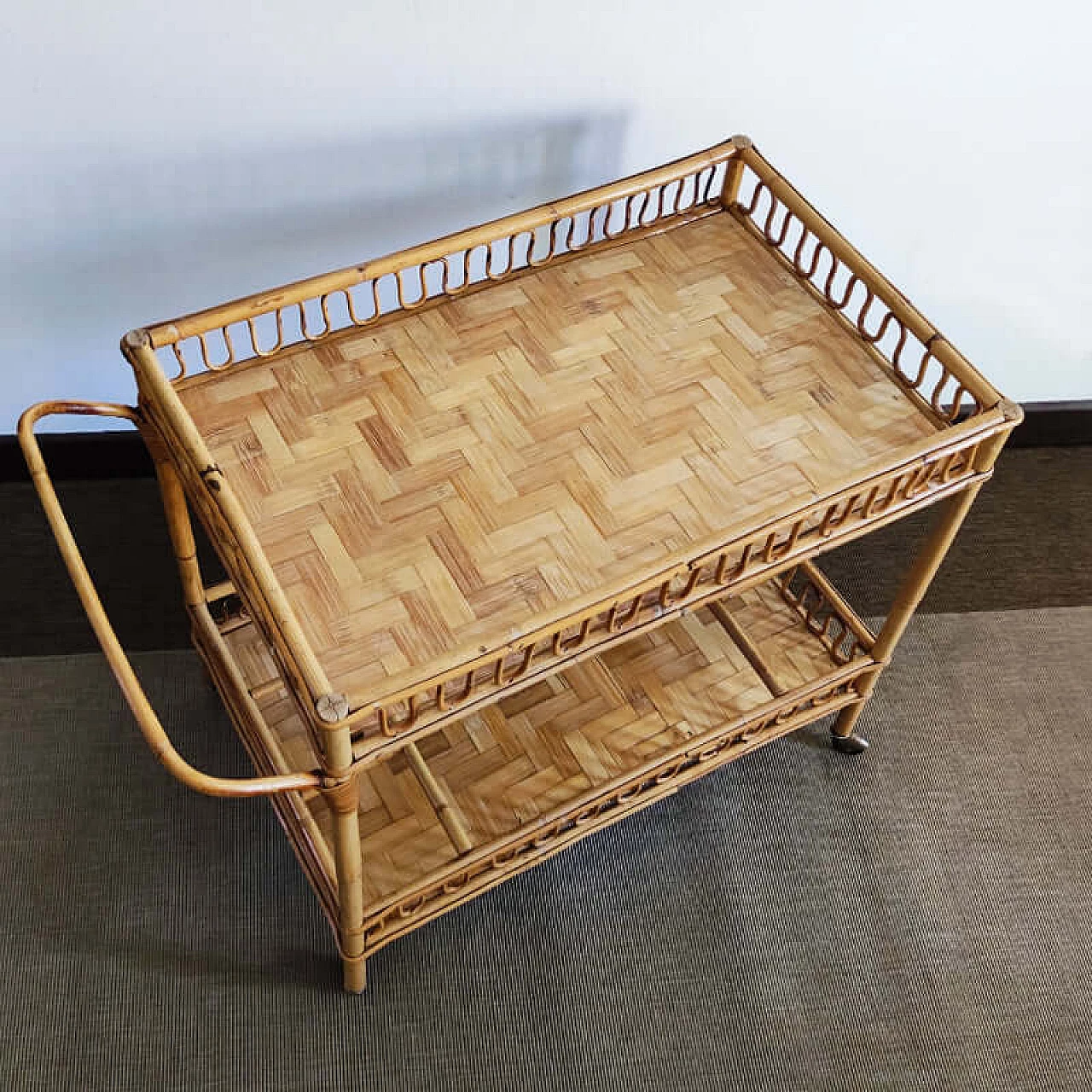 Bamboo and rattan bar cart by Franco Albini, 1960s 6