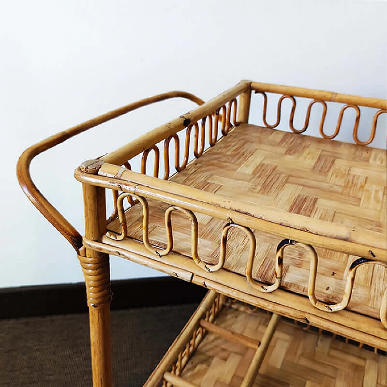 Bamboo and rattan bar cart by Franco Albini, 1960s 7