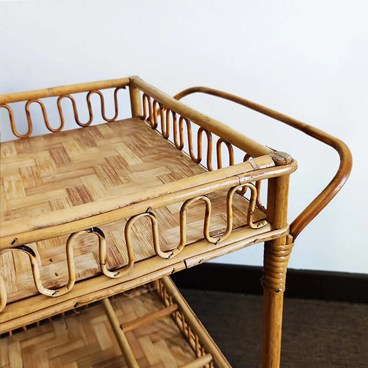Bamboo and rattan bar cart by Franco Albini, 1960s 8